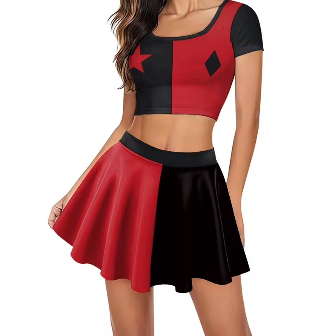 Tweedelig Clown Verkleedkostuum Dames met 3D Print Elastisch Polyester Top en Rok voor Carnaval Cosplay | Sulvida