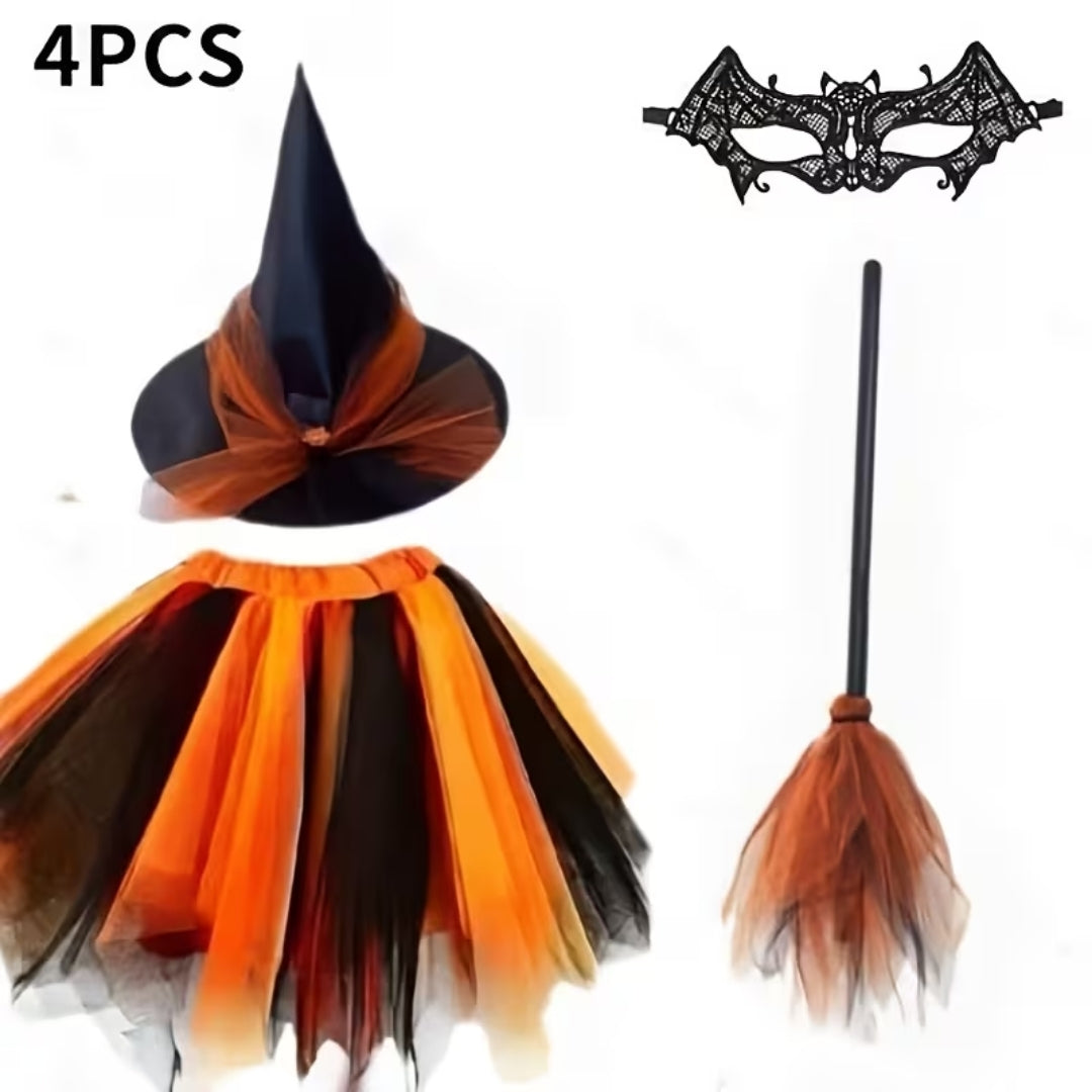 Heksenkostuum Dames Compleet met Tulle Rok Hoed Accessoires Halloween Themafeest Verkleedkleding Carnaval | Sulvida