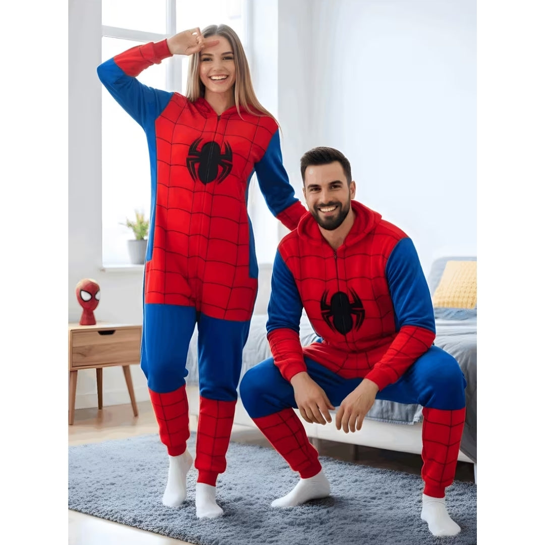 Superheld Onesie met Capuchon Rood Volwassenen Pluche Jumpsuit Cosplay Halloween Feestkleding Kostuum | Sulvida