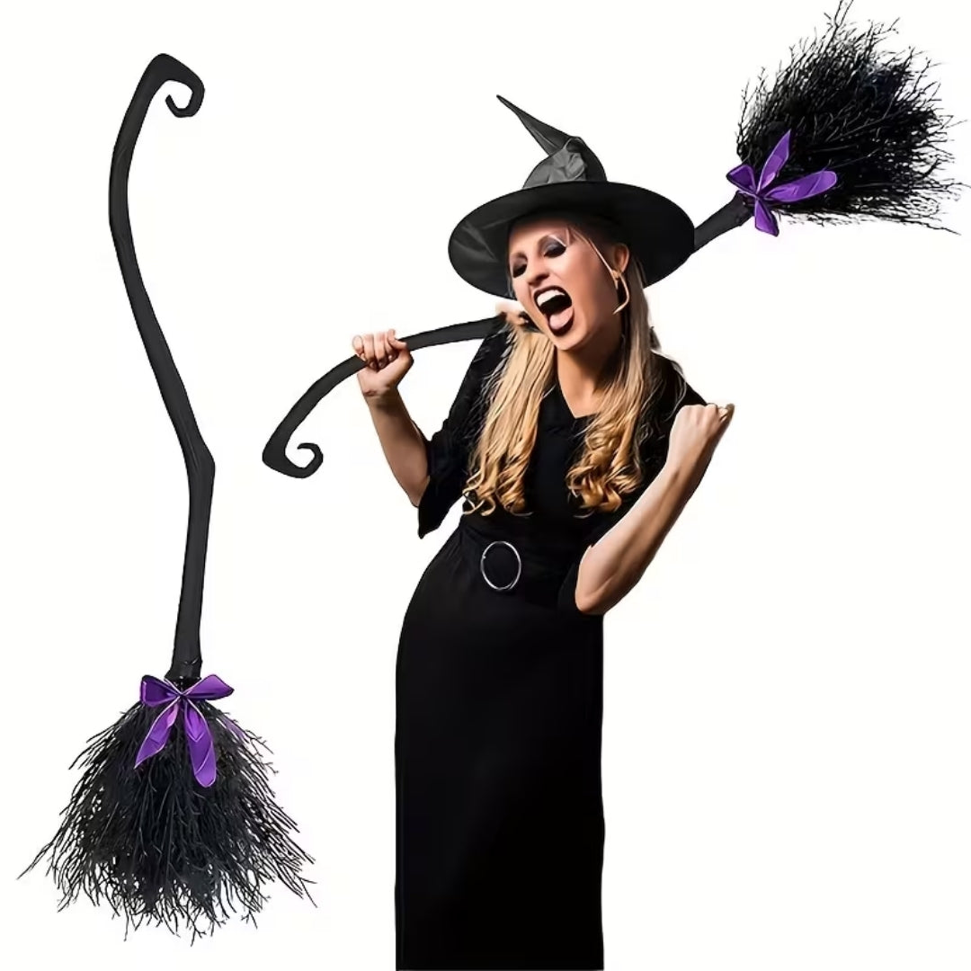 Decoratieve Heksenbezem met Strik 130cm Halloween Kostuum Accessoire Cosplay Feesten Fotoshoot Decoratie | Sulvida