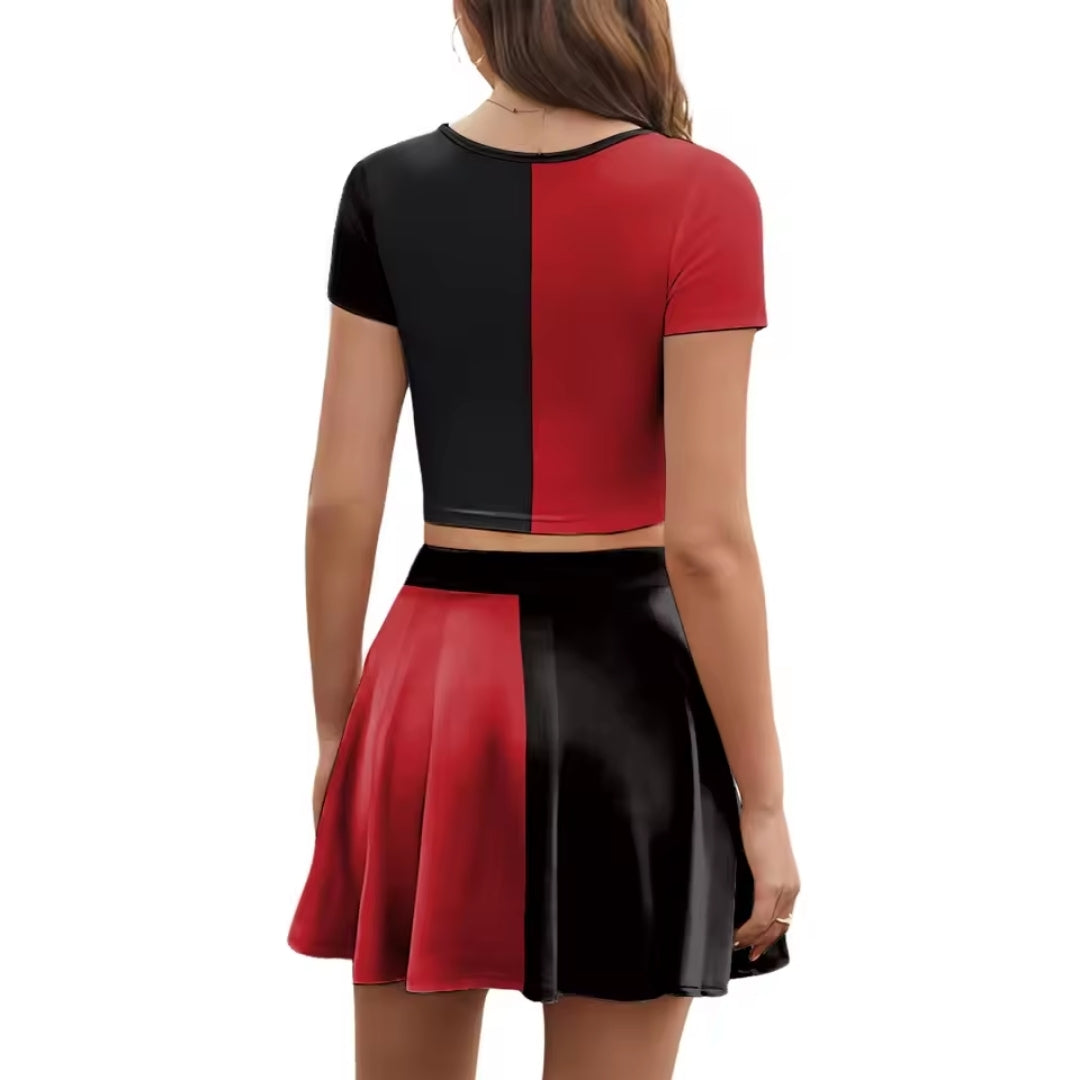 Tweedelig Clown Verkleedkostuum Dames met 3D Print Elastisch Polyester Top en Rok voor Carnaval Cosplay | Sulvida