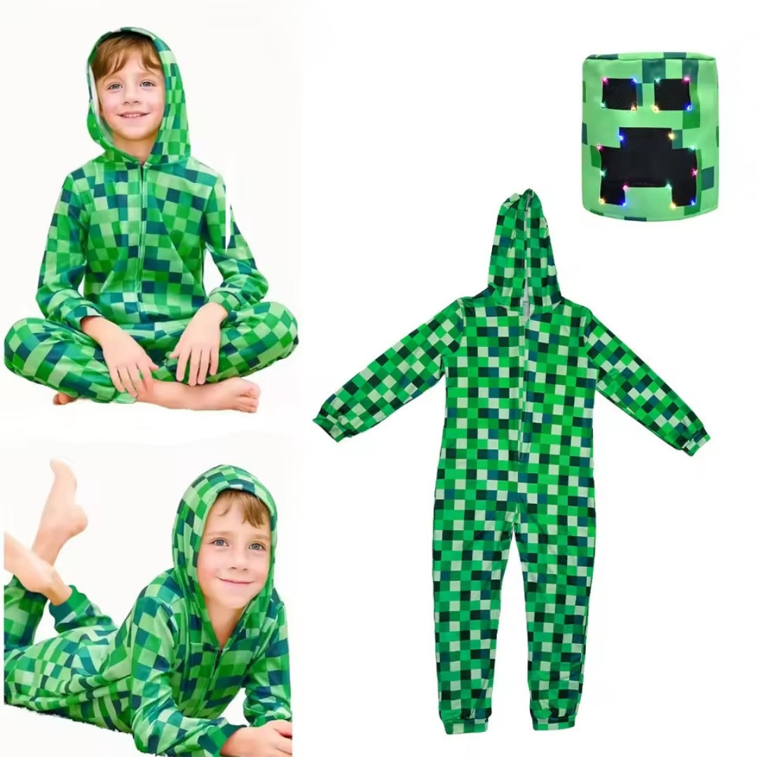 Pixel Jumpsuit met Capuchon voor Kinderen – Cosplay Kostuum Game Karakter Verkleedkleding Party Outfit | Sulvida