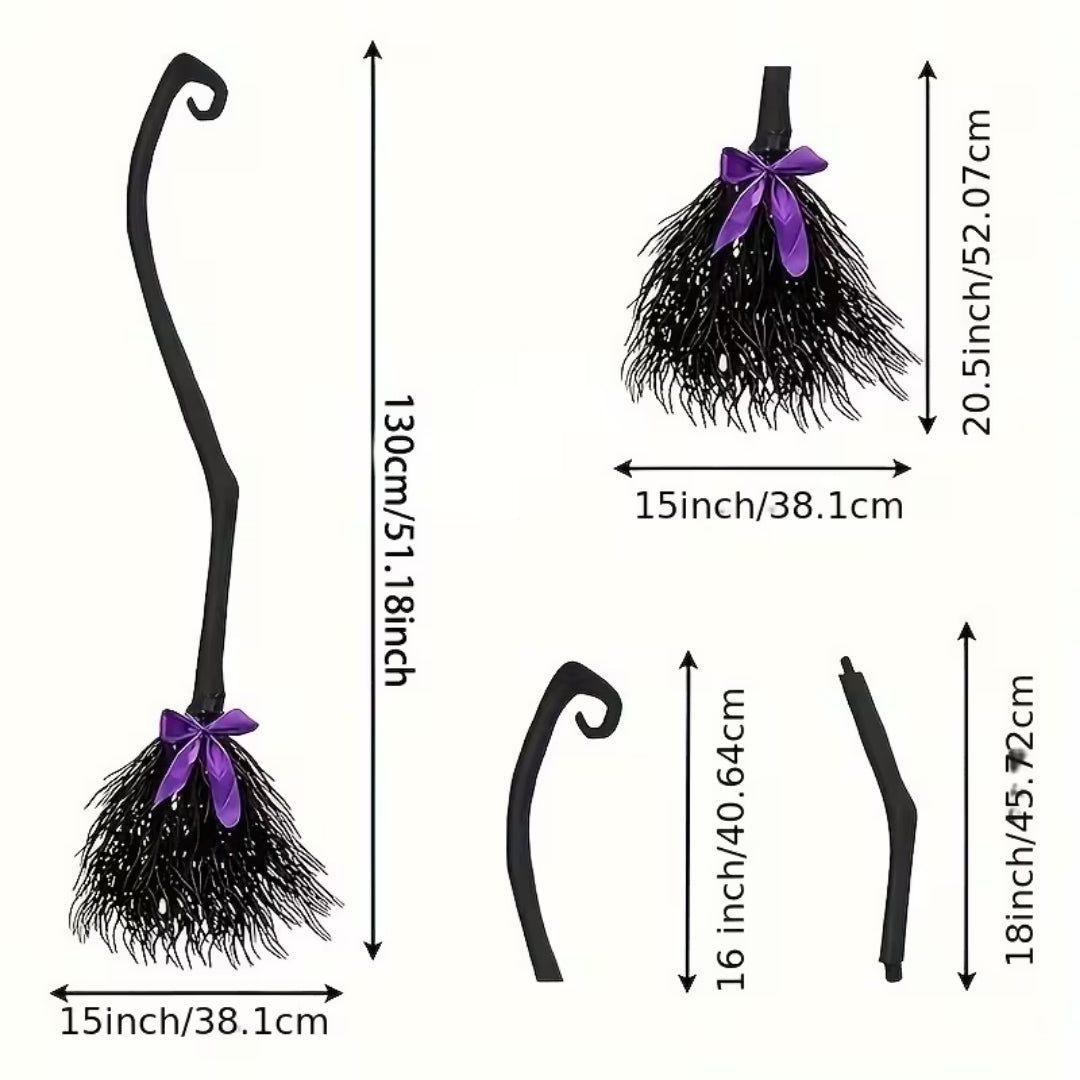 Decoratieve Heksenbezem met Strik 130cm Halloween Kostuum Accessoire Cosplay Feesten Fotoshoot Decoratie | Sulvida