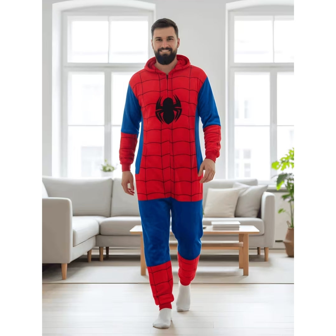 Superheld Onesie met Capuchon Rood Volwassenen Pluche Jumpsuit Cosplay Halloween Feestkleding Kostuum | Sulvida
