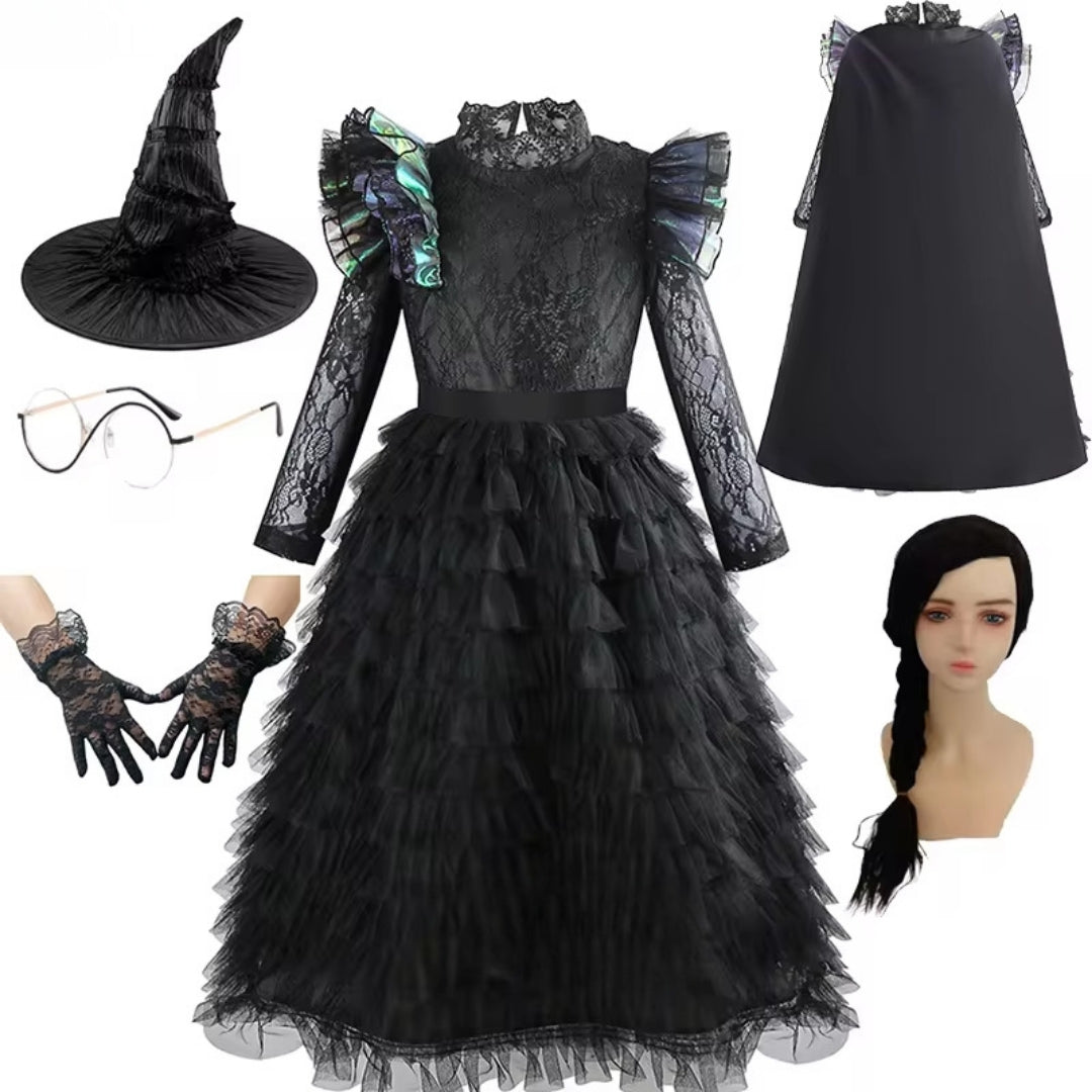 Heksenjurk met Hoed voor Kinderen Fantasie Verkleedkleding Feestoutfit Halloween Carnaval Cosplay Kostuum | Sulvida