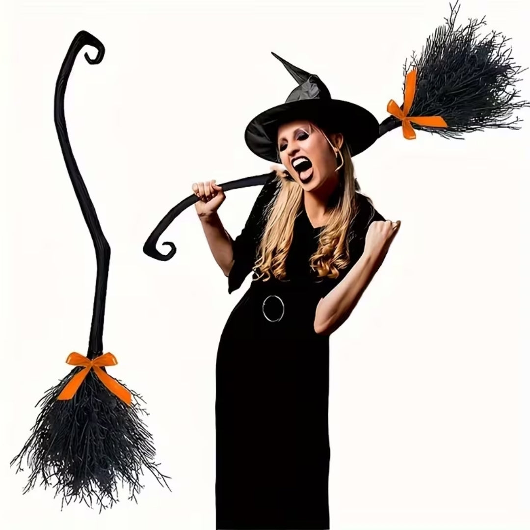Decoratieve Heksenbezem met Strik 130cm Halloween Kostuum Accessoire Cosplay Feesten Fotoshoot Decoratie | Sulvida