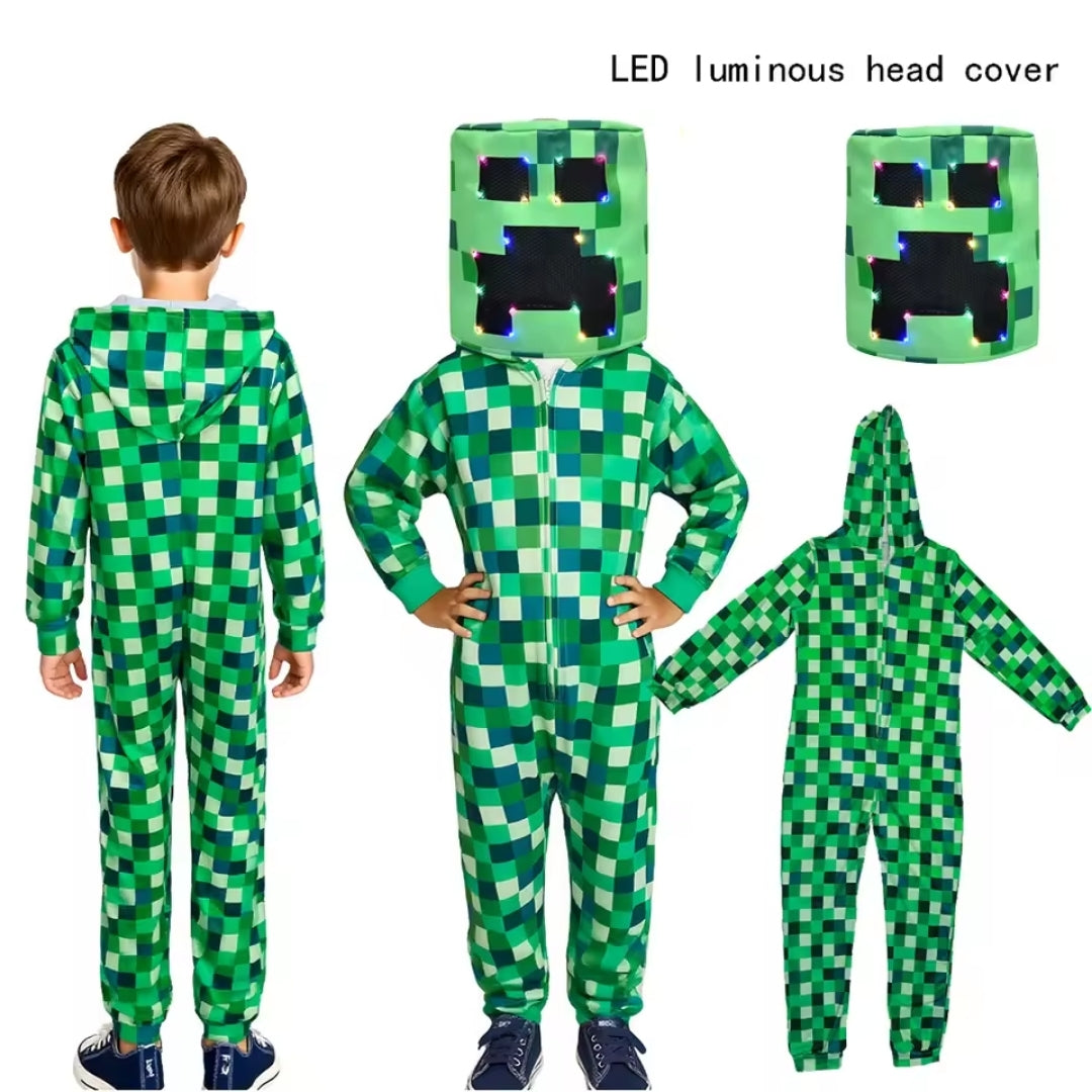 Pixel Jumpsuit met Capuchon voor Kinderen – Cosplay Kostuum Game Karakter Verkleedkleding Party Outfit | Sulvida