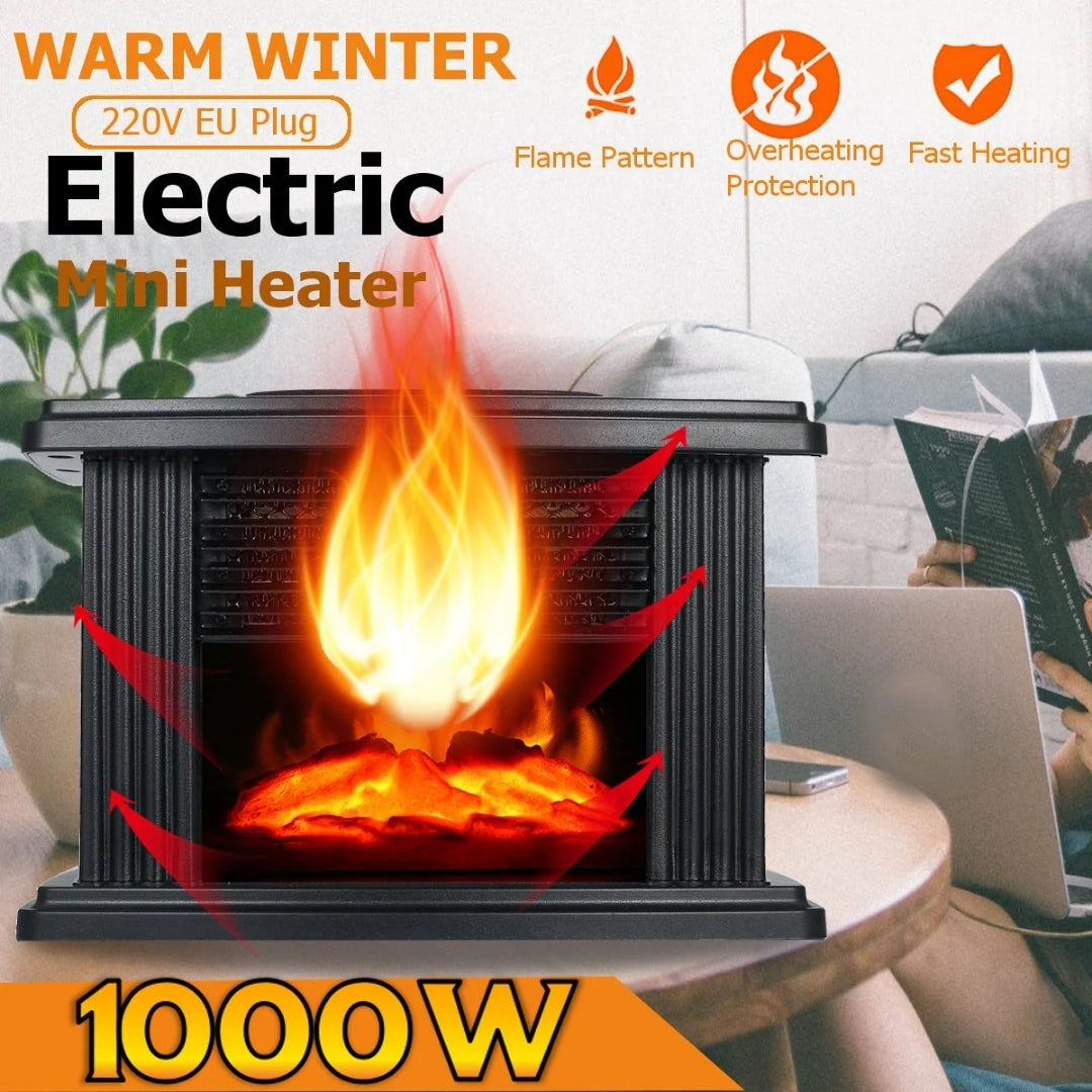 Elektrische Tafelkachel 1000W Zwart Vlameffect Afstandsbediening Timerfunctie Warmteregeling Verwarmer | Sulvida