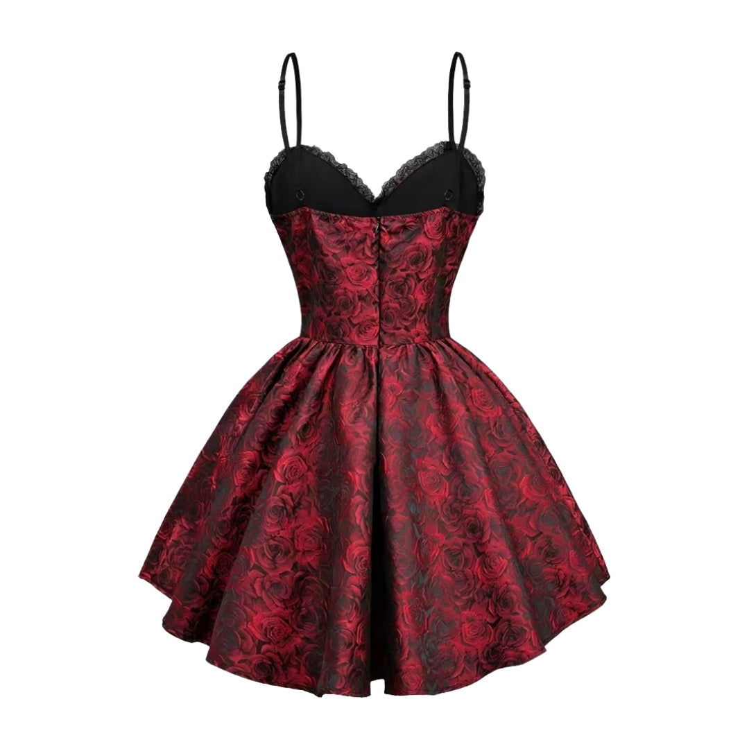 Gothic Vampierjurk Korte Cosplay Outfit met Rozenmotief voor Themafeest Halloween Verkleedkleding Kostuum | Sulvida
