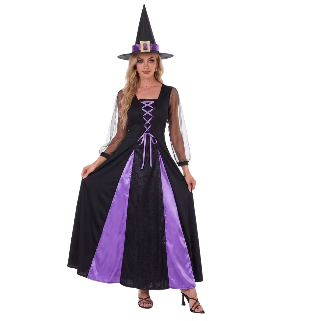 Middeleeuwse Heksenjurk met Punthoed Dames Verkleedkostuum Fantasy Carnaval Cosplay Halloween Feest Outfit | Sulvida