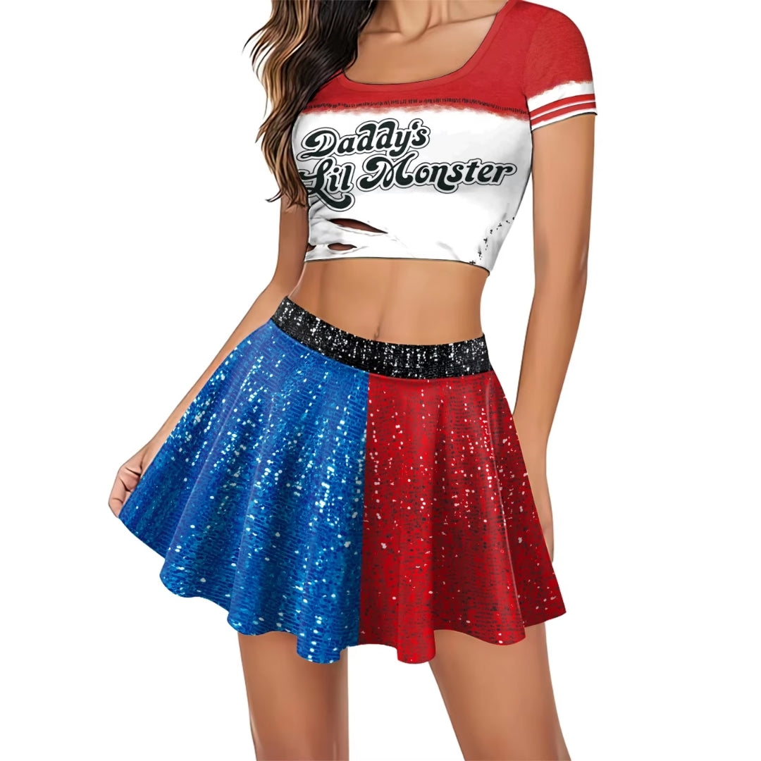 Tweedelig Clown Verkleedkostuum Dames met 3D Print Elastisch Polyester Top en Rok voor Carnaval Cosplay | Sulvida