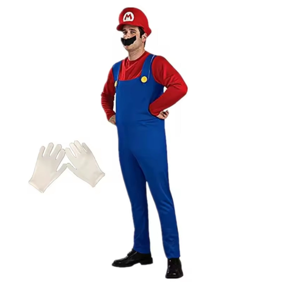 Loodgietersbroer Cosplay Kostuum Volwassen Uniseks Halloween Feest Jumpsuit met Hoed en Snor Carnaval | Sulvida