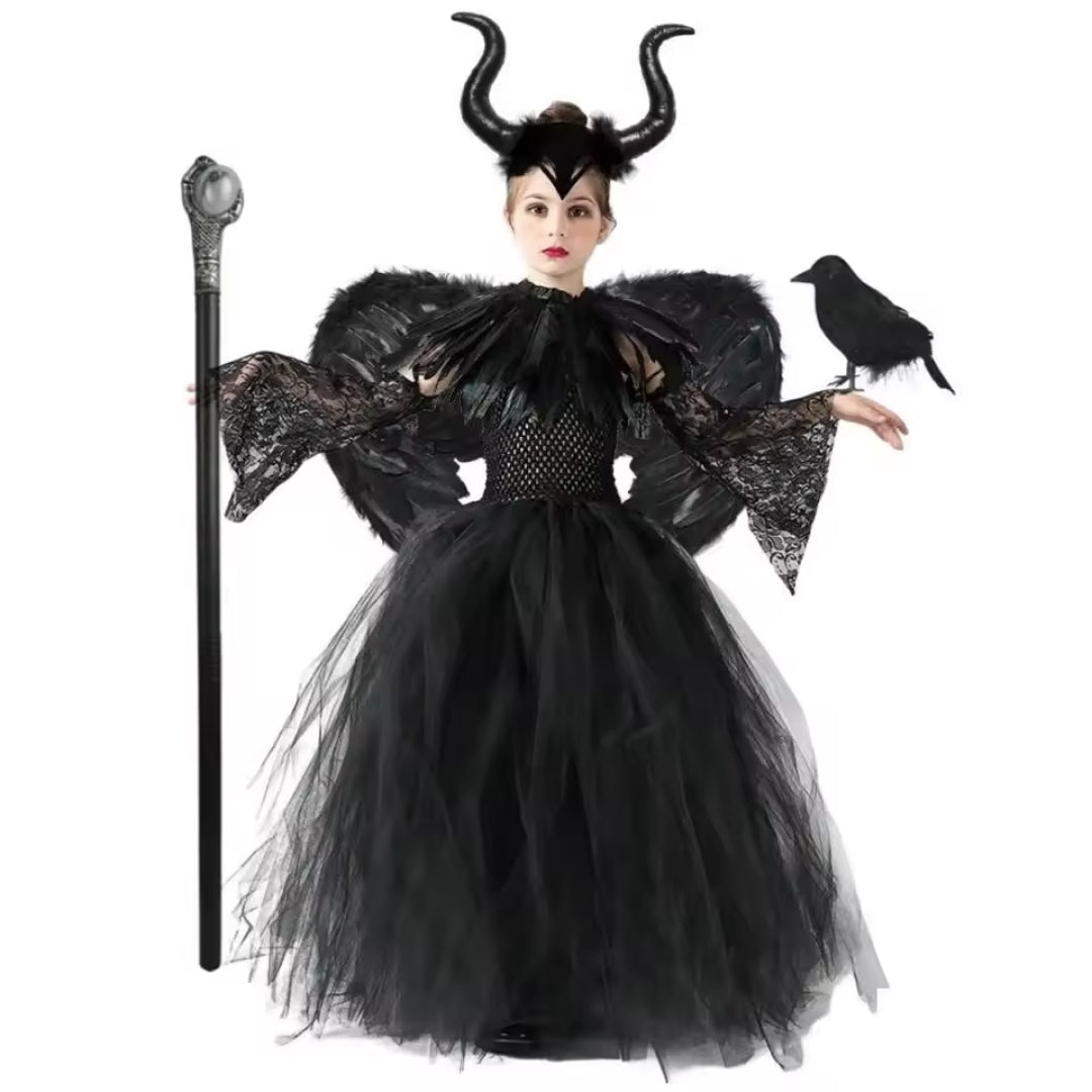 Sprookjesjurk Gothic Prinses Meisjes Zwart Tule Enkellang Verkleedkleding Feestjurk Halloween Carnaval | Sulvida