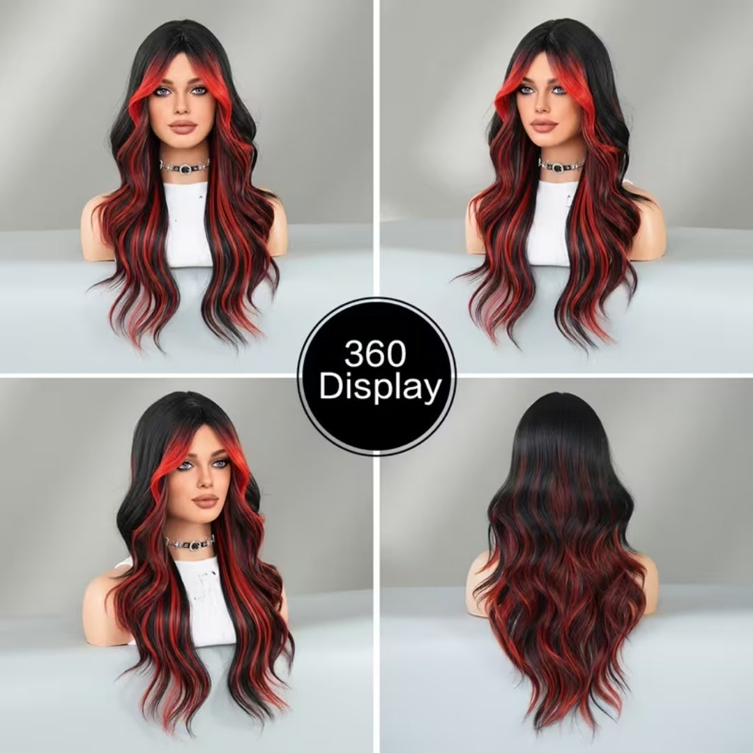 Synthetische Pruik Ombre Zwart Rood Lang Krullend Haar Dames Halloween Cosplay Feest Festival Carnaval | Sulvida