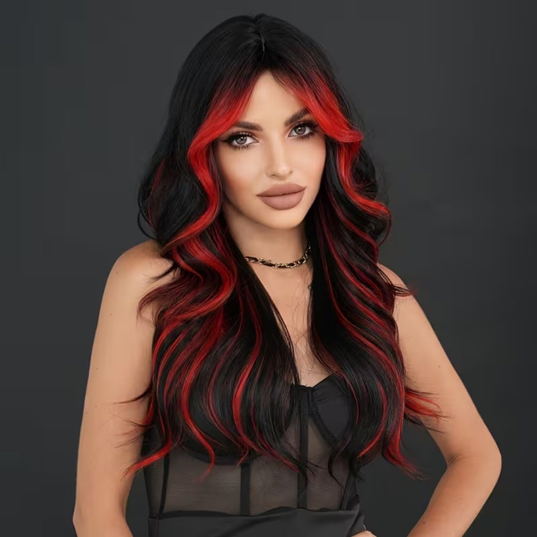 Synthetische Pruik Ombre Zwart Rood Lang Krullend Haar Dames Halloween Cosplay Feest Festival Carnaval | Sulvida