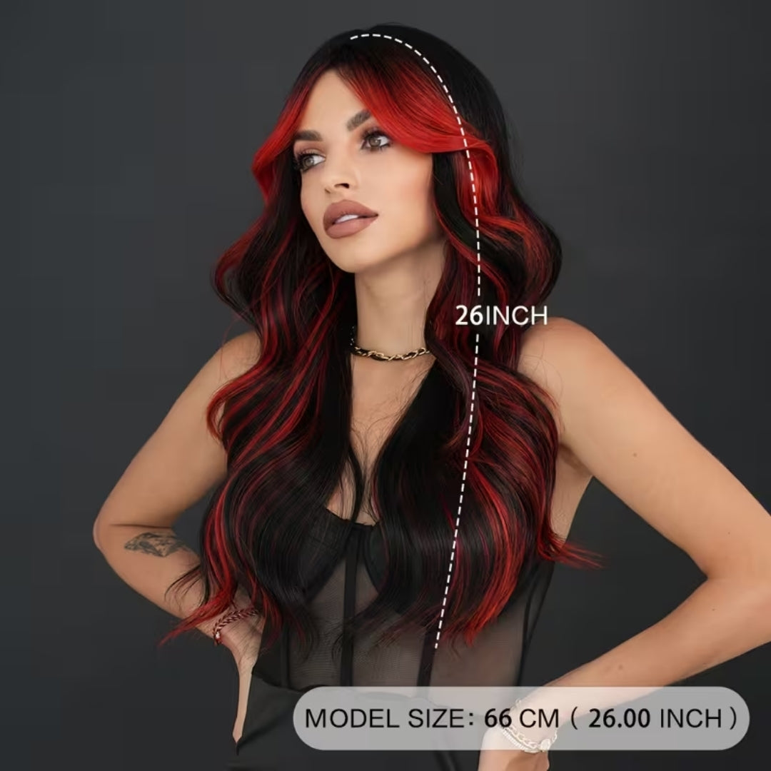 Synthetische Pruik Ombre Zwart Rood Lang Krullend Haar Dames Halloween Cosplay Feest Festival Carnaval | Sulvida
