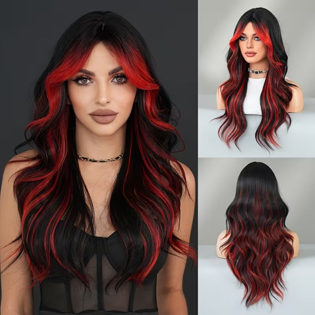 Synthetische Pruik Ombre Zwart Rood Lang Krullend Haar Dames Halloween Cosplay Feest Festival Carnaval | Sulvida