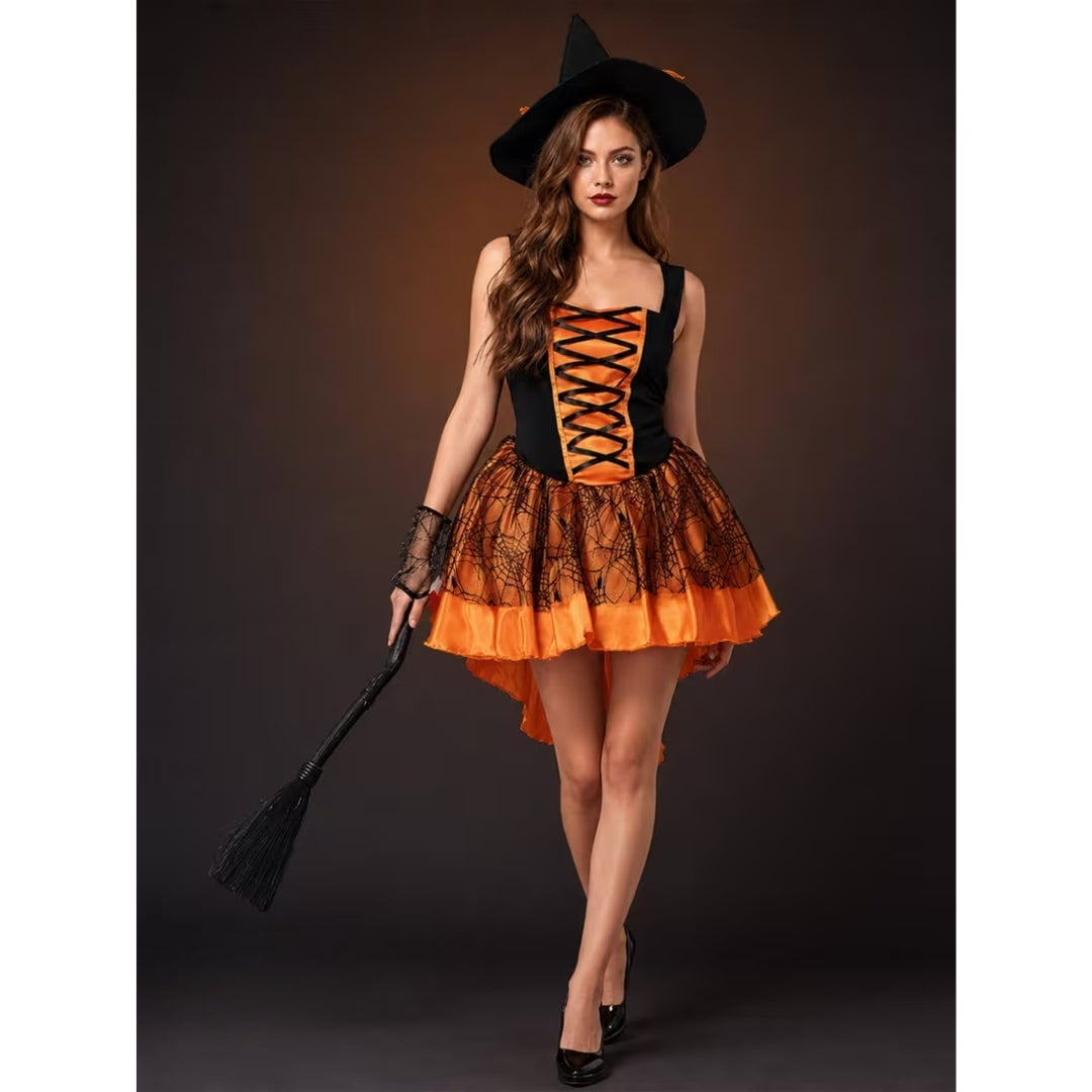 Feestelijk Heksenkostuum met Kanten Rok en Spookachtige Accessoires voor Dames Halloween Verkleedkleding | Sulvida