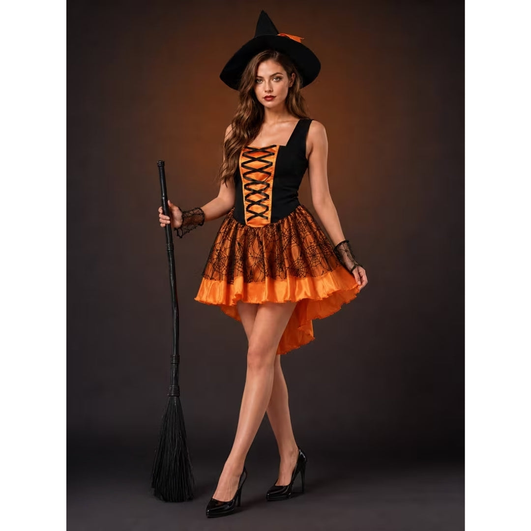 Feestelijk Heksenkostuum met Kanten Rok en Spookachtige Accessoires voor Dames Halloween Verkleedkleding | Sulvida