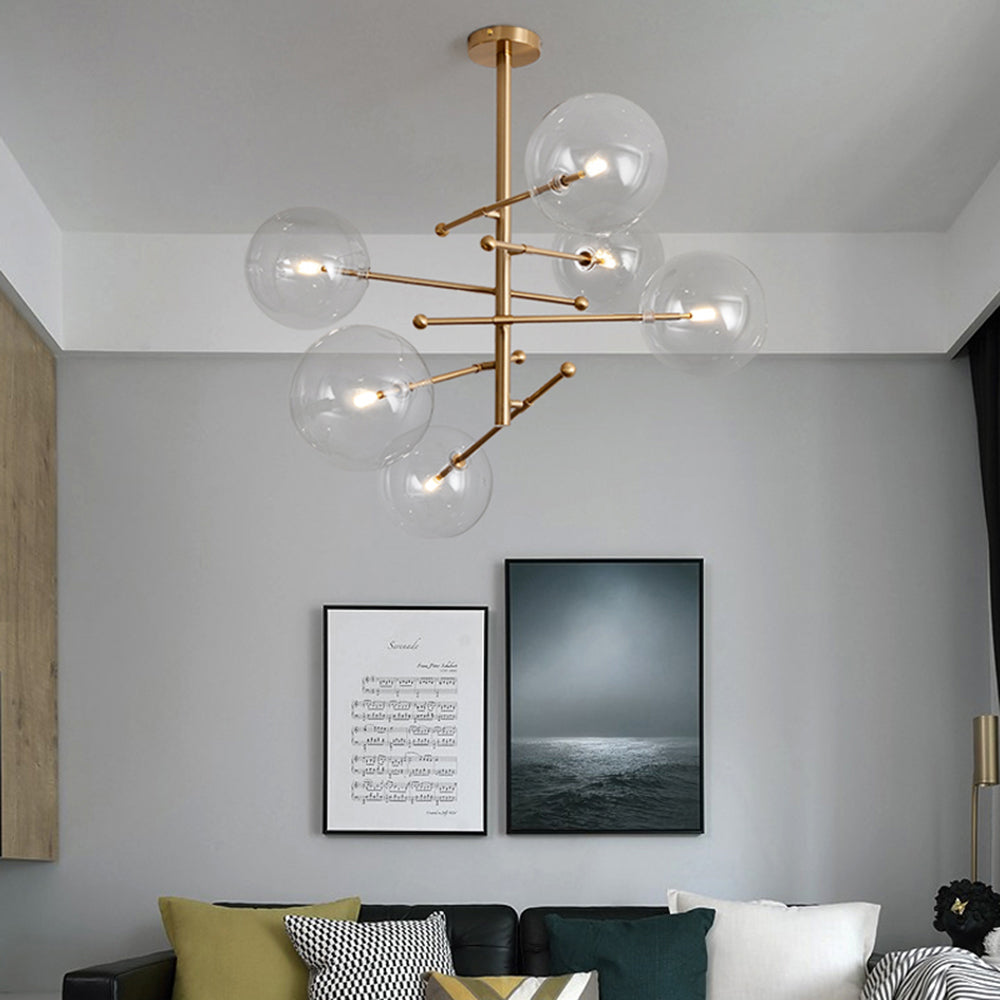 Hanglampen met Glazen Bollen Goud 6 of 8 Lichtpunten LED Inclusief Woonkamer Slaapkamer Eetkamer Design | Sulvida
