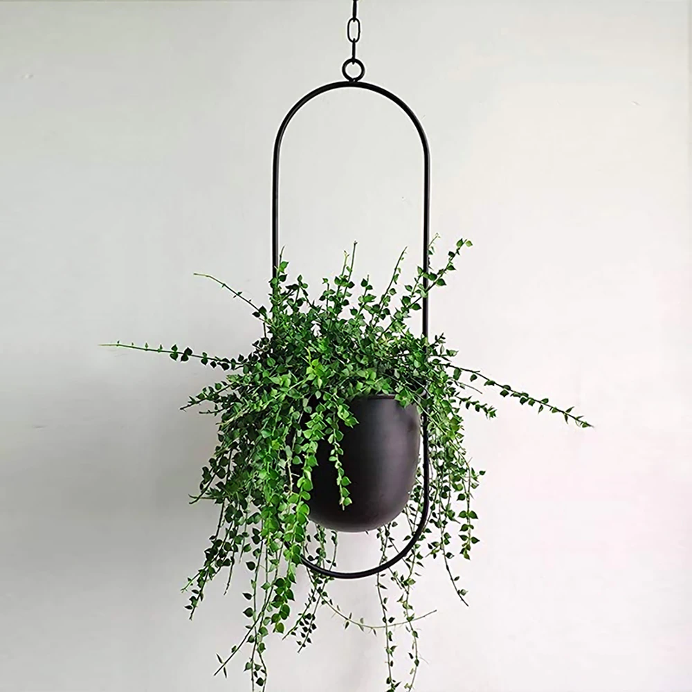 Geometrische Hangende Plantenpot IJzer Modern Goud Zwart Grijs Roze Groen Wit Cirkel Ovaal Kruidenhouder | Sulvida