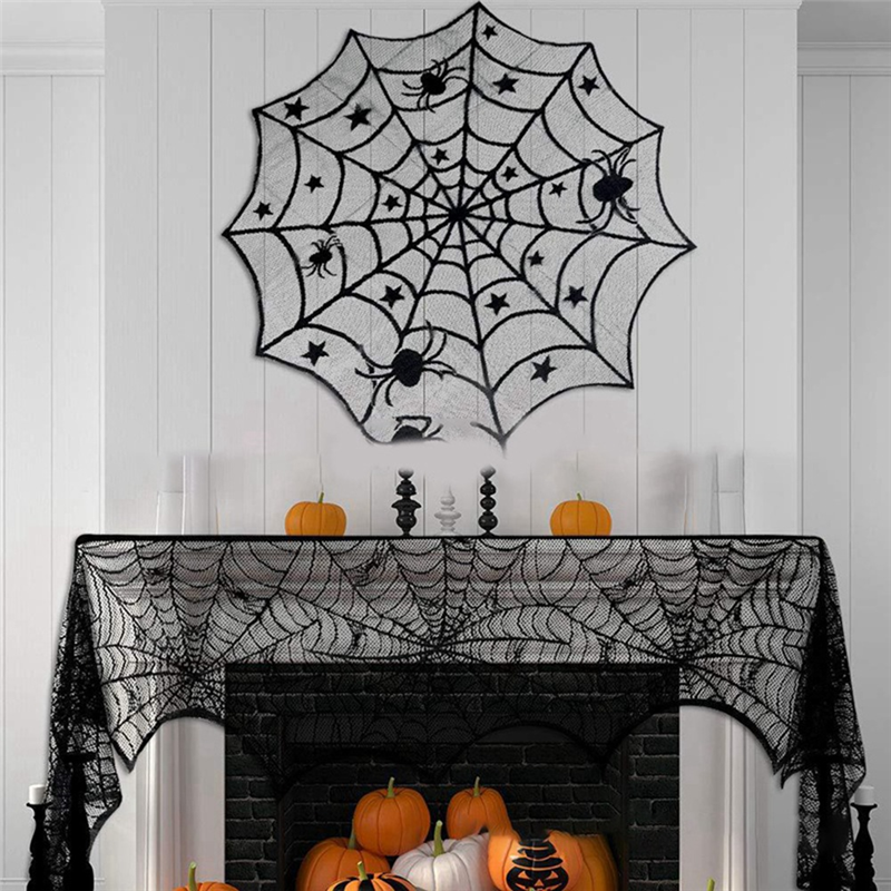 Gothic Spinnenweb Tafelkleed Zwart Kant 45x185cm - Halloween Schoorsteenmantel Tafelloper Decoratie Feest | Sulvida