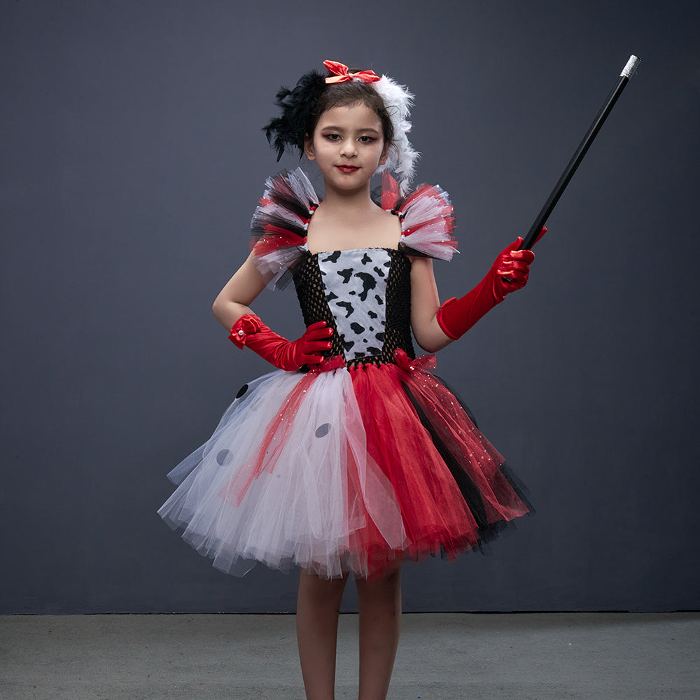 Villain Tutu Jurk Zwart-Wit voor Meisjes – Dalmatiër Print Verkleedjurk Halloween Carnaval Feest Kostuum | Sulvida