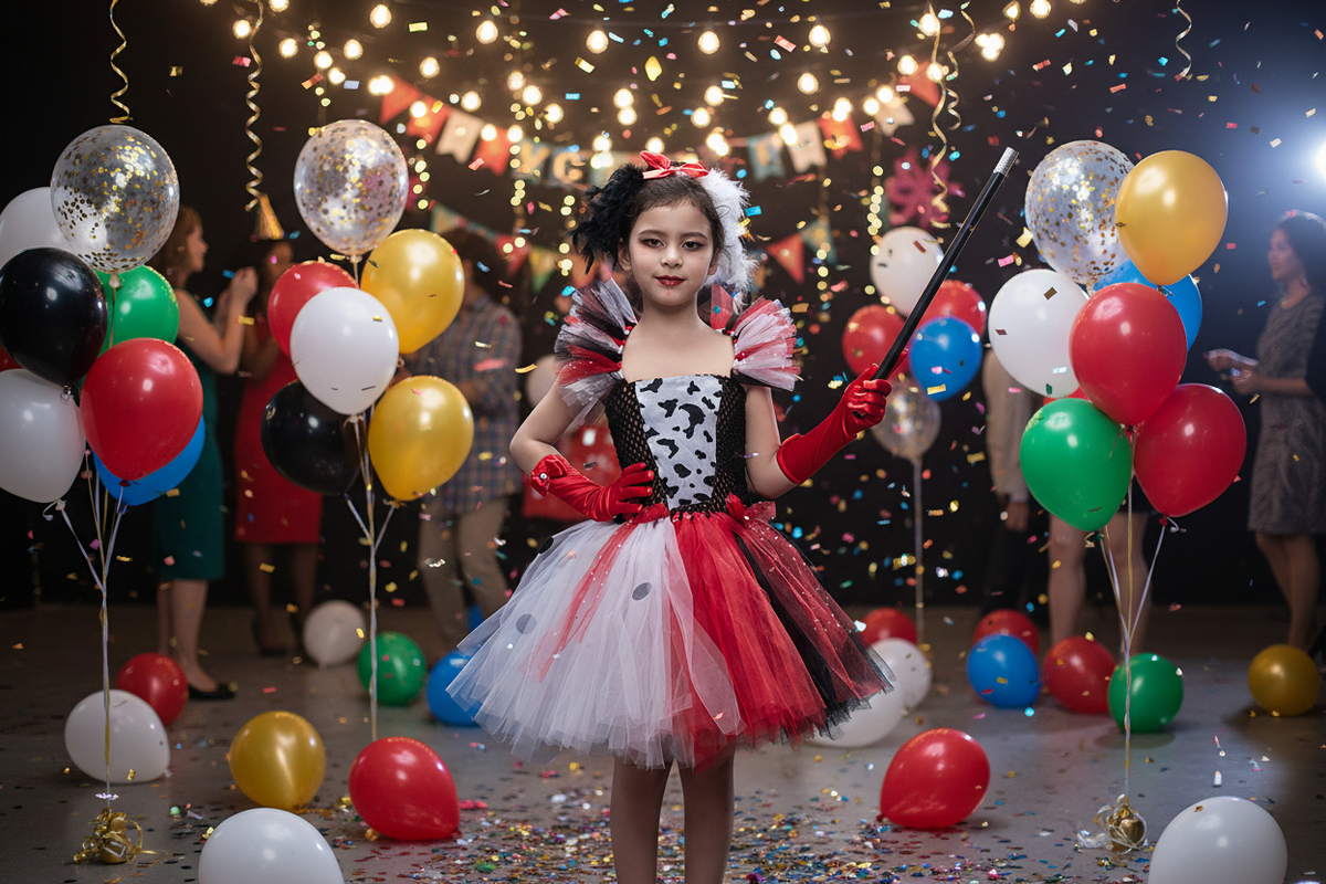 Villain Tutu Jurk Zwart-Wit voor Meisjes – Dalmatiër Print Verkleedjurk Halloween Carnaval Feest Kostuum | Sulvida