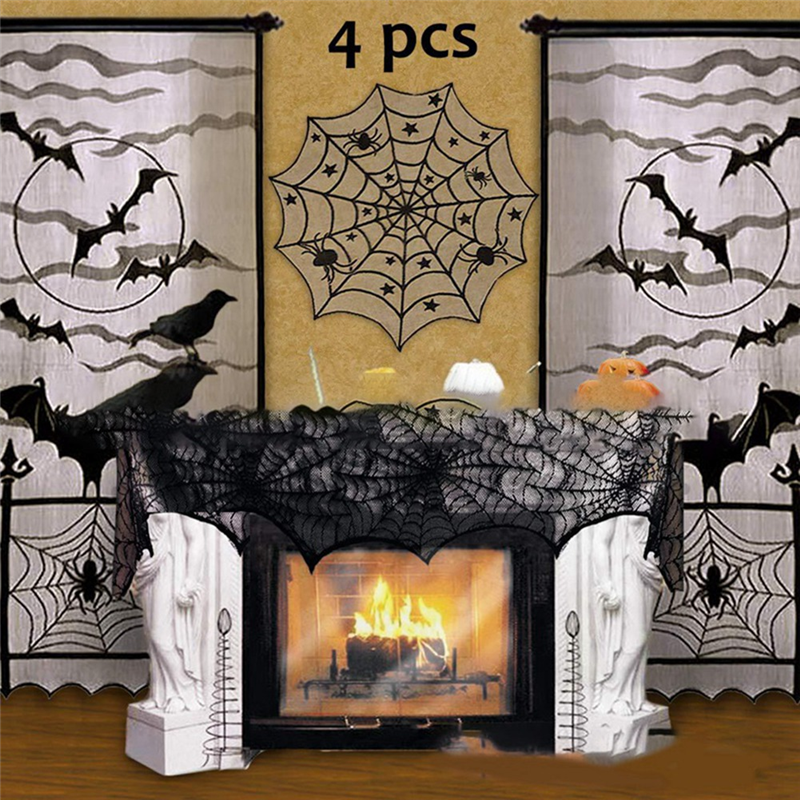 Gothic Spinnenweb Tafelkleed Zwart Kant 45x185cm - Halloween Schoorsteenmantel Tafelloper Decoratie Feest | Sulvida