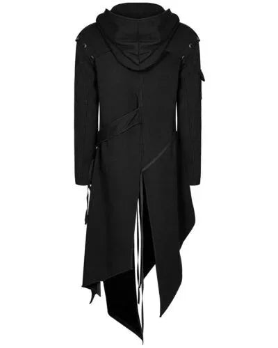 Asymmetrische Jas met Capuchon Heren – Zwart Gestructureerd Buitenlaag Statement Piece Alternatieve Mode | Sulvida