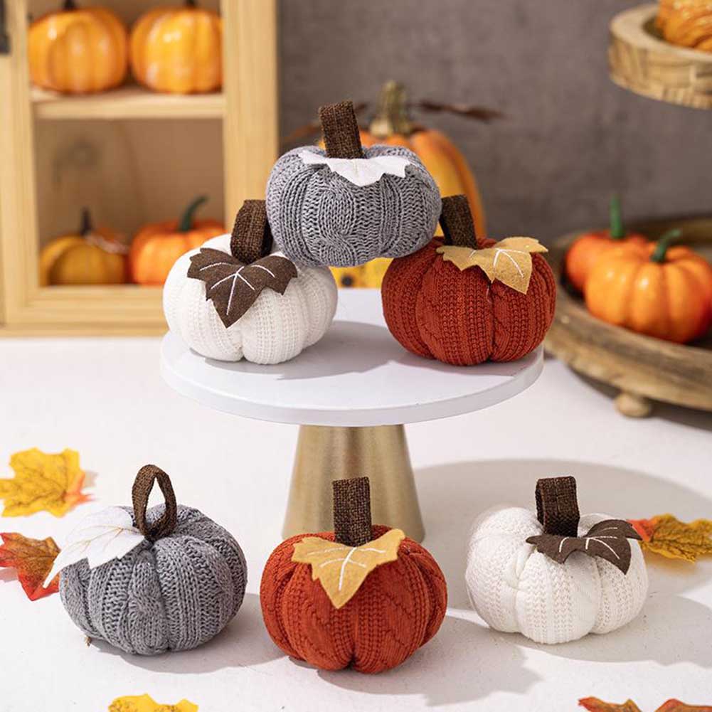Gehaakte Pompoenen Decoratieset 3-delig Herfst Ornament Handgemaakt Textiel Tafel Seizoensdecoratie Woonkamer | Sulvida