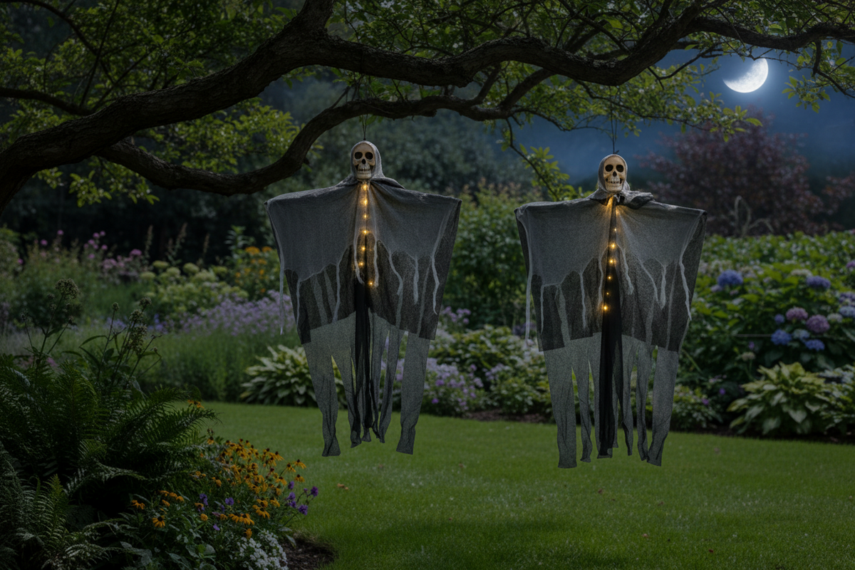 Verlichte Hangdecoratie Spookfiguur 61x80cm Halloween Schedel Gaas Tuindecoratie Horror Feest Griezel | Sulvida