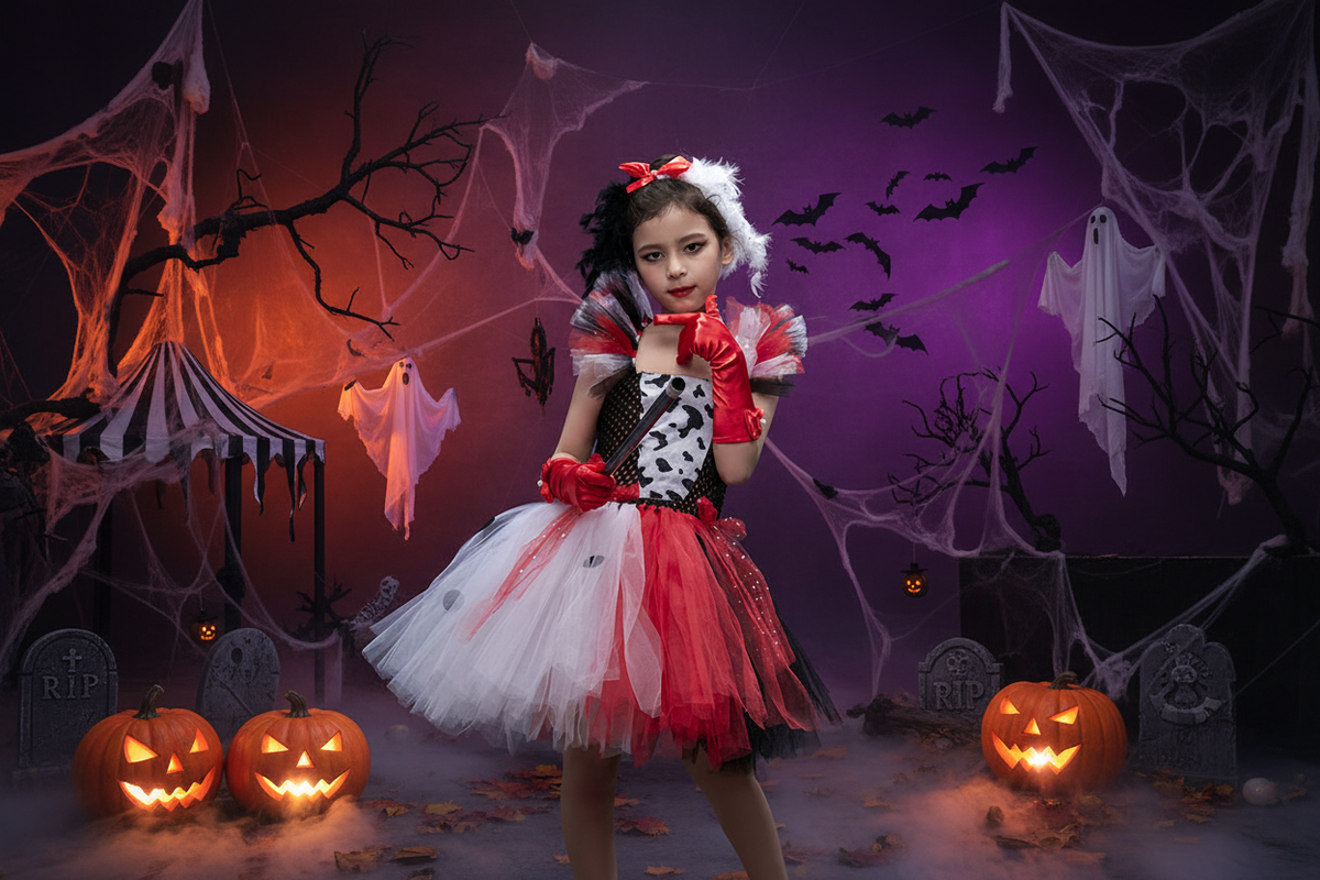 Villain Tutu Jurk Zwart-Wit voor Meisjes – Dalmatiër Print Verkleedjurk Halloween Carnaval Feest Kostuum | Sulvida