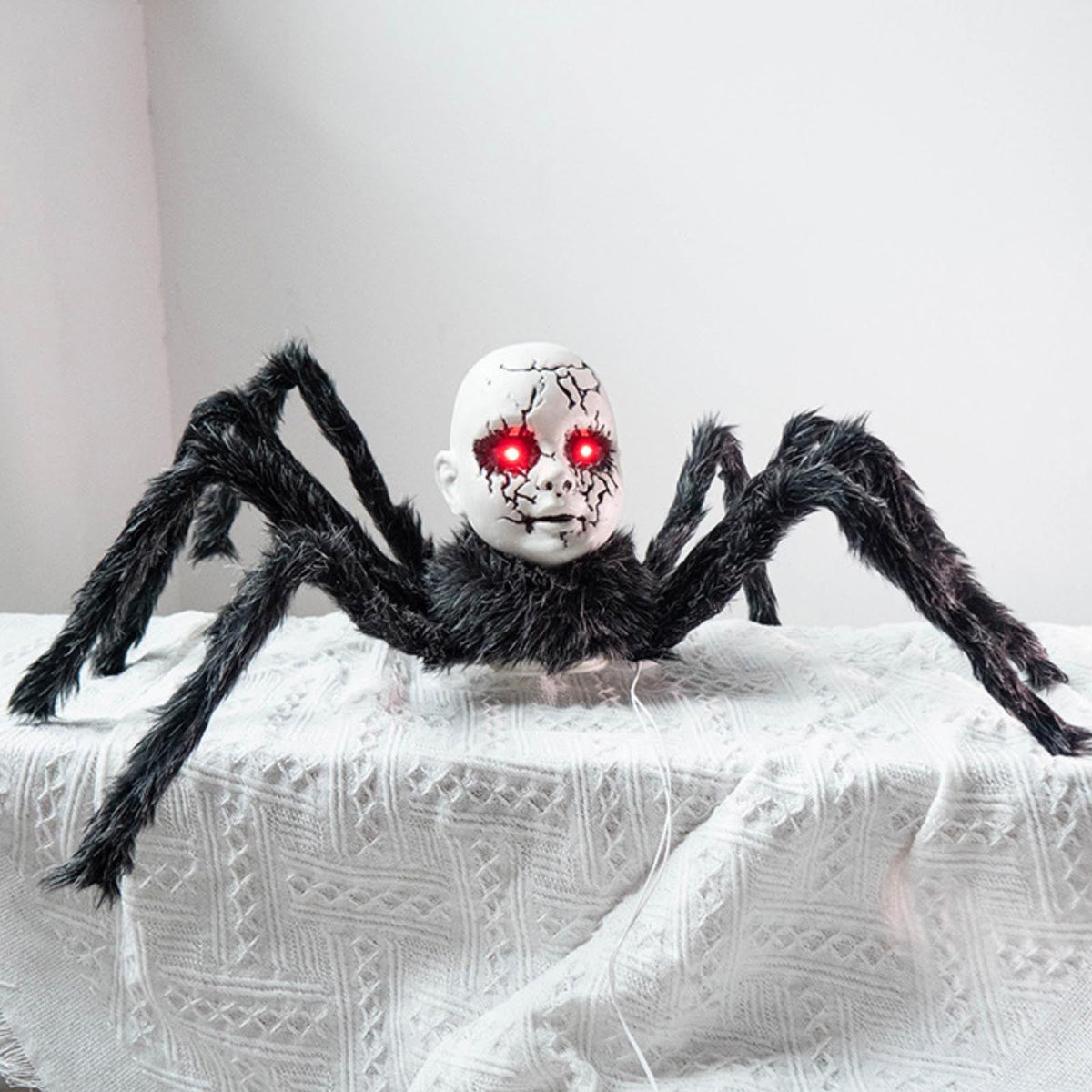 Animatronische Spinnenpop Halloween Decoratie met Bewegingssensor Lichtgevende Ogen en Griezelig Geluid | Sulvida
