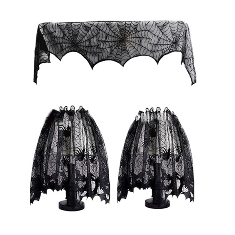 Gothic Spinnenweb Tafelkleed Zwart Kant 45x185cm - Halloween Schoorsteenmantel Tafelloper Decoratie Feest | Sulvida