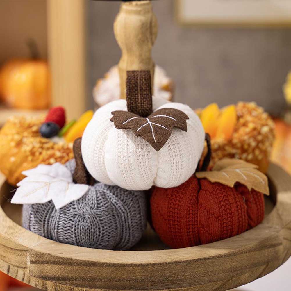 Gehaakte Pompoenen Decoratieset 3-delig Herfst Ornament Handgemaakt Textiel Tafel Seizoensdecoratie Woonkamer | Sulvida