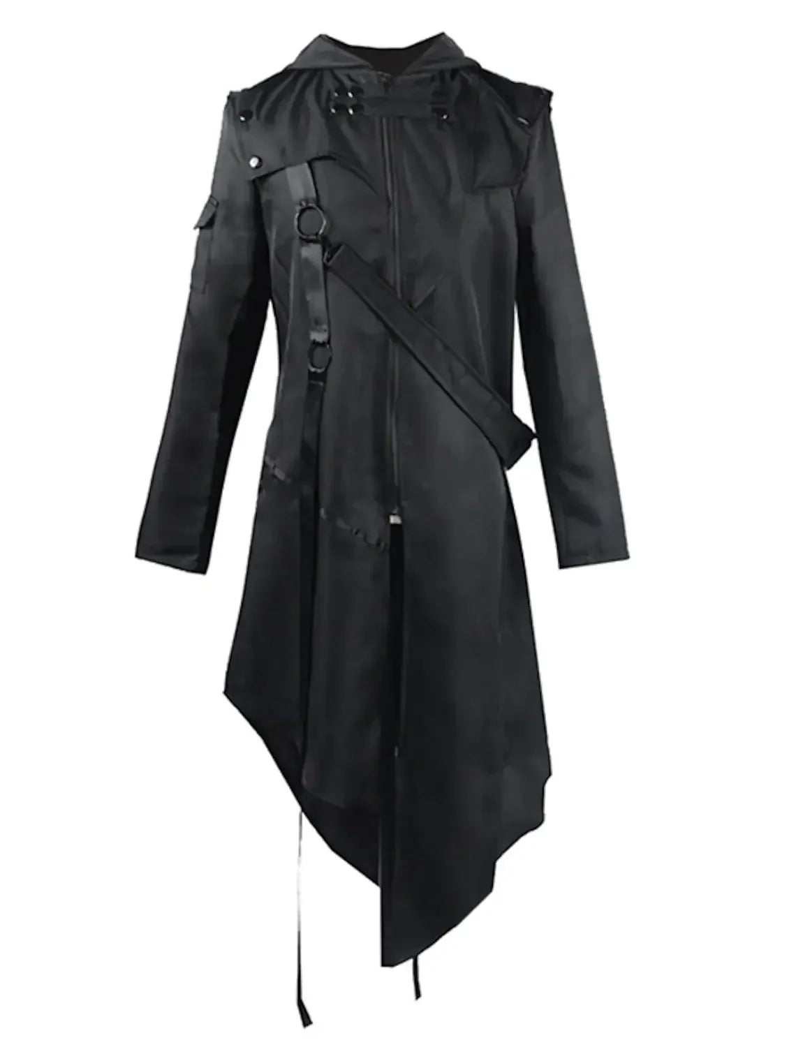 Asymmetrische Jas met Capuchon Heren – Zwart Gestructureerd Buitenlaag Statement Piece Alternatieve Mode | Sulvida
