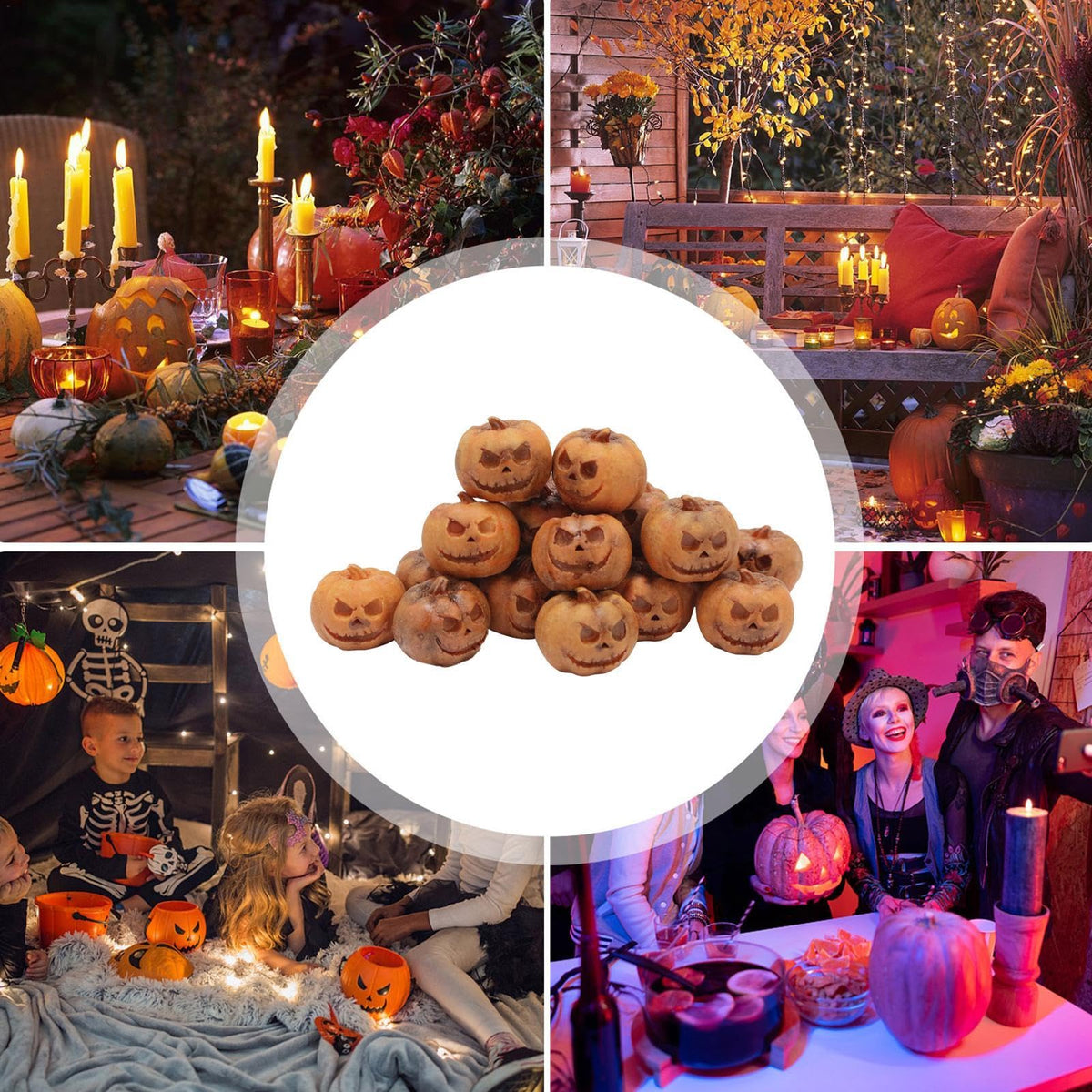 Miniatuur Pompoenen Hars Decoratie Halloween Feest Sfeer Gesneden Gezichtjes Oranje Kunsthars Tafelversiering | Sulvida