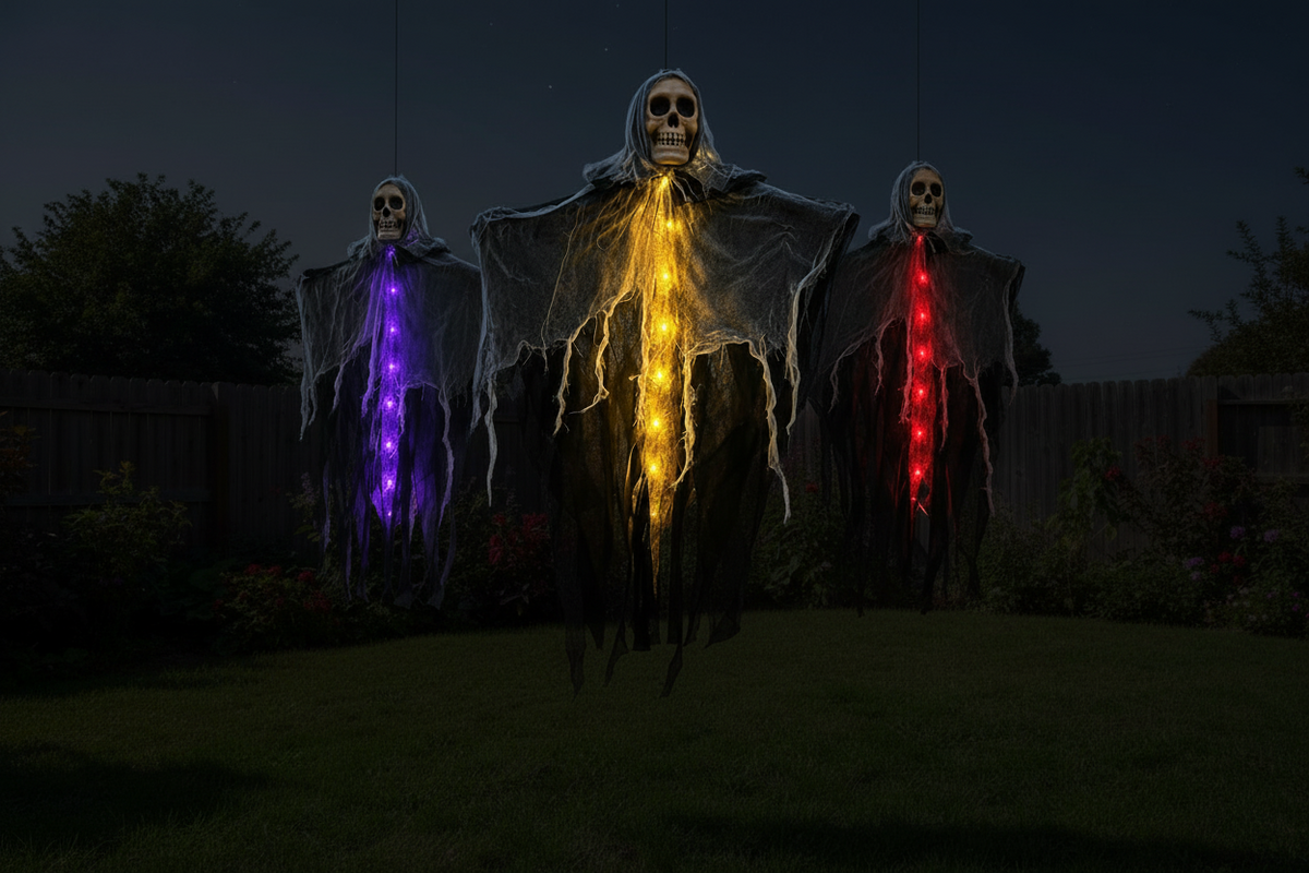 Verlichte Hangdecoratie Spookfiguur 61x80cm Halloween Schedel Gaas Tuindecoratie Horror Feest Griezel | Sulvida