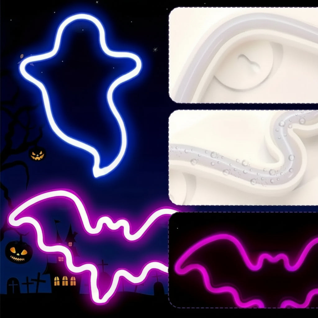 LED Neonlamp Vleermuis Spook Figuur Nachtlampje Sfeerlicht Kinderkamer Halloween Decoratie Tafel USB Lamp | Sulvida