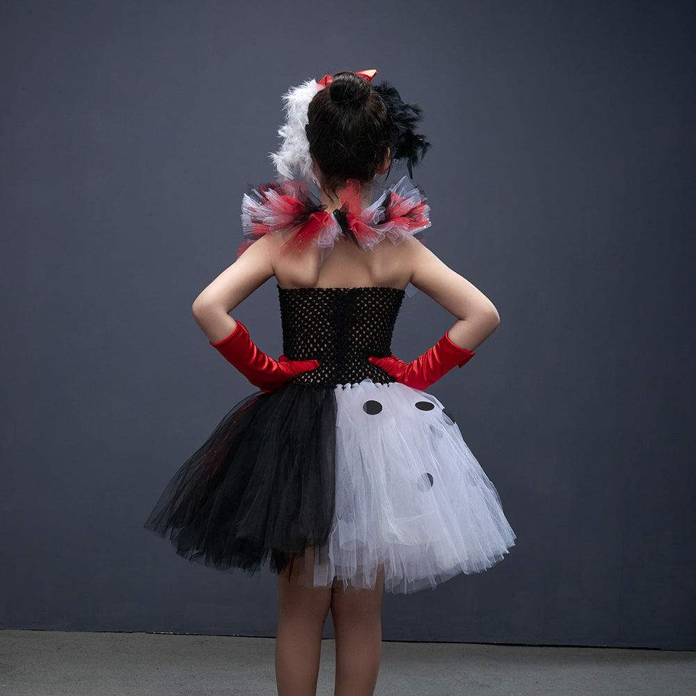 Villain Tutu Jurk Zwart-Wit voor Meisjes – Dalmatiër Print Verkleedjurk Halloween Carnaval Feest Kostuum | Sulvida