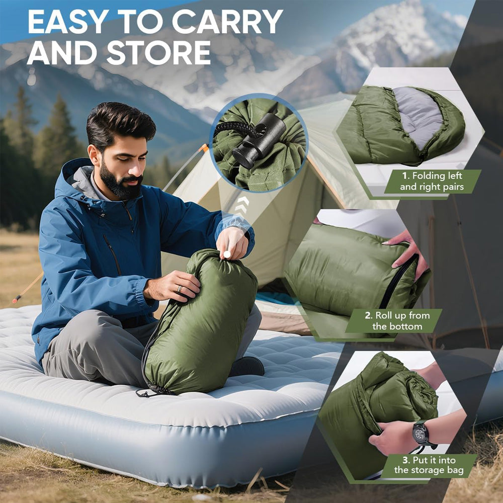 Thermische Envelopslaapzak voor Camping & Trekking tot -10°C met Zachte Voering en Compacte Draagtas | Sulvida