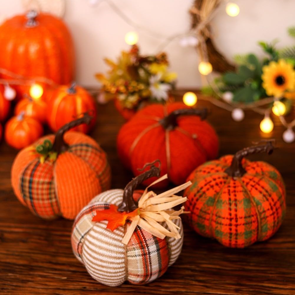 Decoratieve Mini Pompoenen Set Stof Herfstdecoratie Tafelversiering Halloween Thanksgiving Seizoensdecoratie | Sulvida