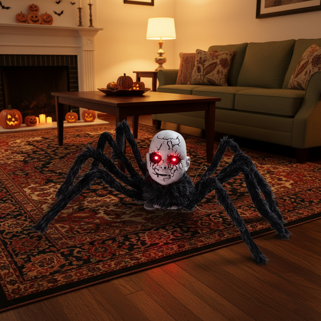 Animatronische Spinnenpop Halloween Decoratie met Bewegingssensor Lichtgevende Ogen en Griezelig Geluid | Sulvida