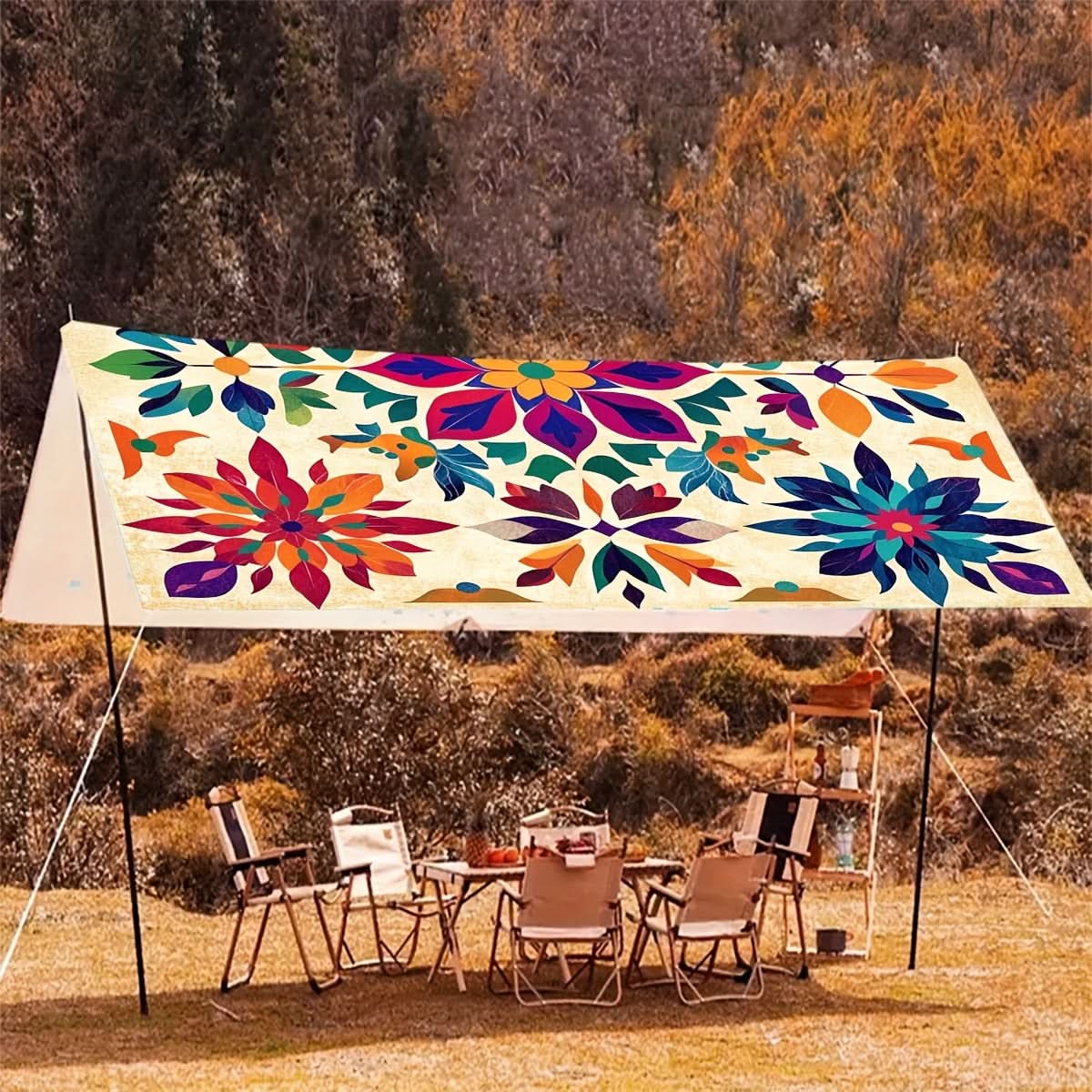 Bohemien Overkapping Tuin Schaduwdoek Mandala Patroon Zonwering Buiten Hangdoek 6 Personen Terras Balkon | Sulvida