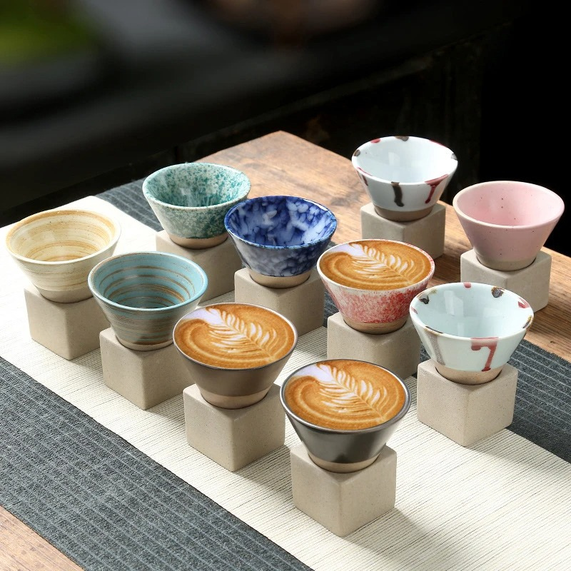 Japanse koffiekop keramiek 100ml met houder handgemaakt servies ontbijtkom espresso mokje thee drinken | Sulvida