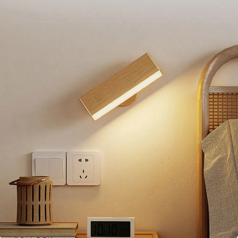 Draadloze Wandlamp met Touch-bediening en Instelbare Kleurtemperatuur – Oplaadbare Acculamp met Timer – Houtlook Design | Sulvida