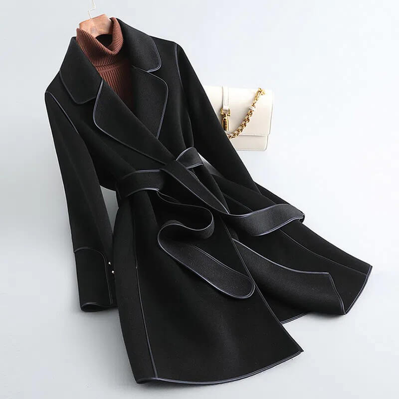 Long manteau trench en laine avec ceinture, manteau classique pour femme, manteau d’hiver chaud avec sac, manteau oversize élégant | Sulvida