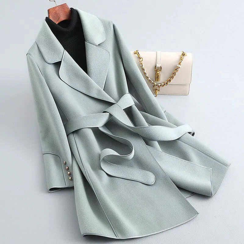 Long manteau trench en laine avec ceinture, manteau classique pour femme, manteau d’hiver chaud avec sac, manteau oversize élégant | Sulvida