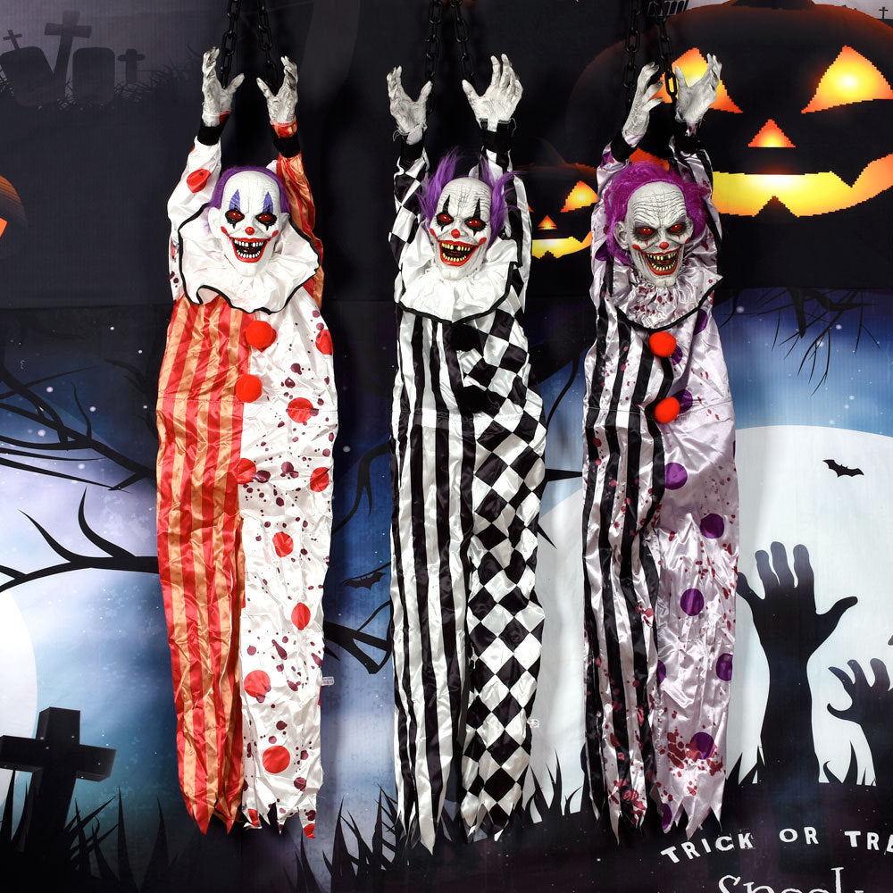 Hangende Spookclown met Geluidsactivatie Lichteffecten Halloween Decoratie Feest Horror Accessoire Interieur | Sulvida